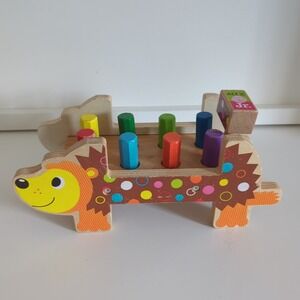 ALEX Jr. Pound & Play Porcupine Wooden Pounding Toy 10-Pc w/ Bench, Pegs, Hammer
